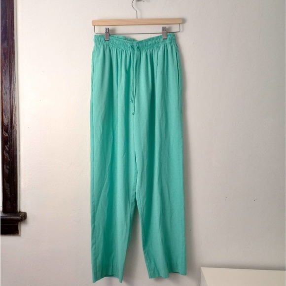 Alfred Dunner Sea Green Paper Bag Waist Pants Drawstring Made in USA SZ 12 - Picture 1 of 4